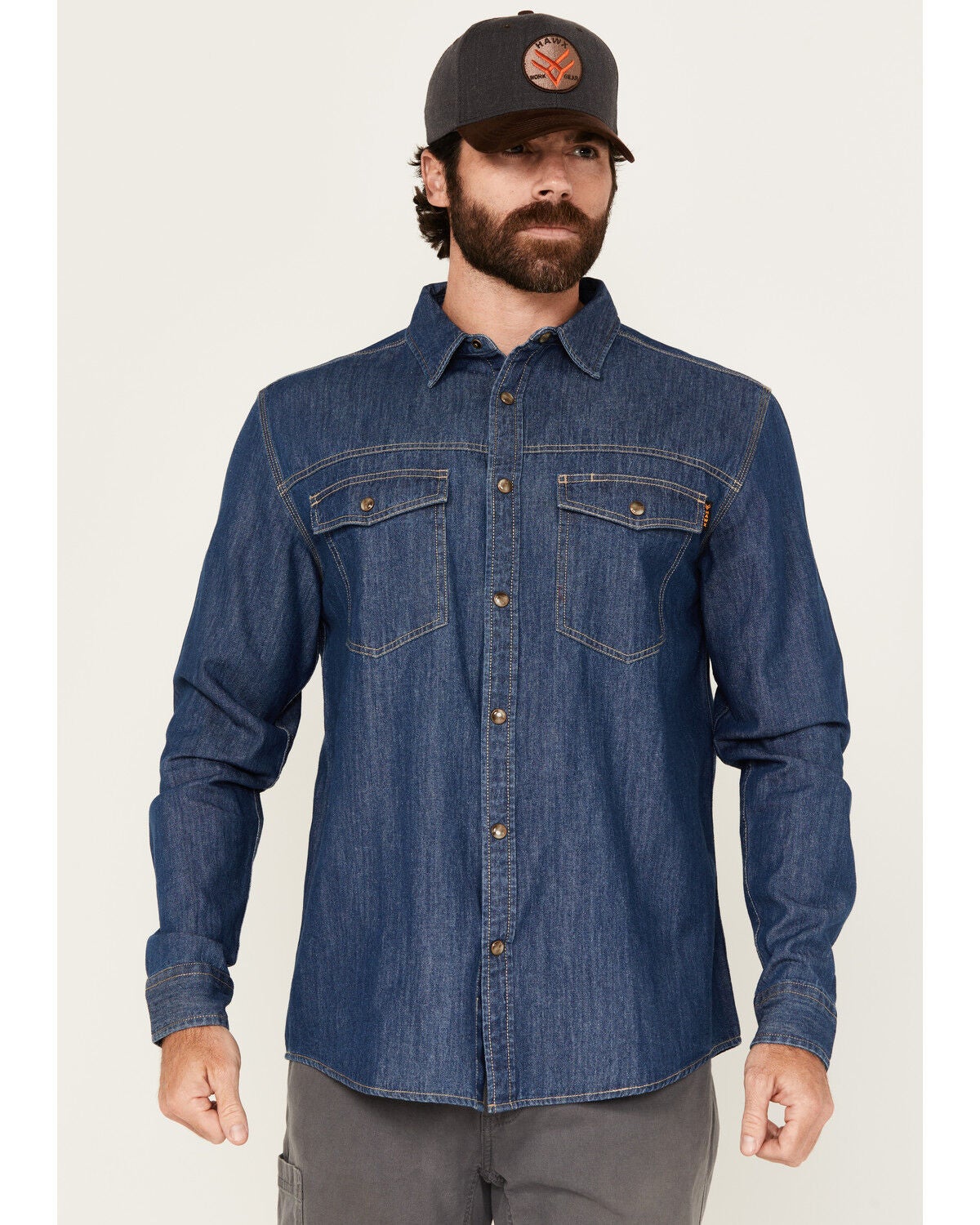 Hawx Men's Core Long Sleeve Snap Denim Work Shirt - Big & Tall, Indigo, hi-res