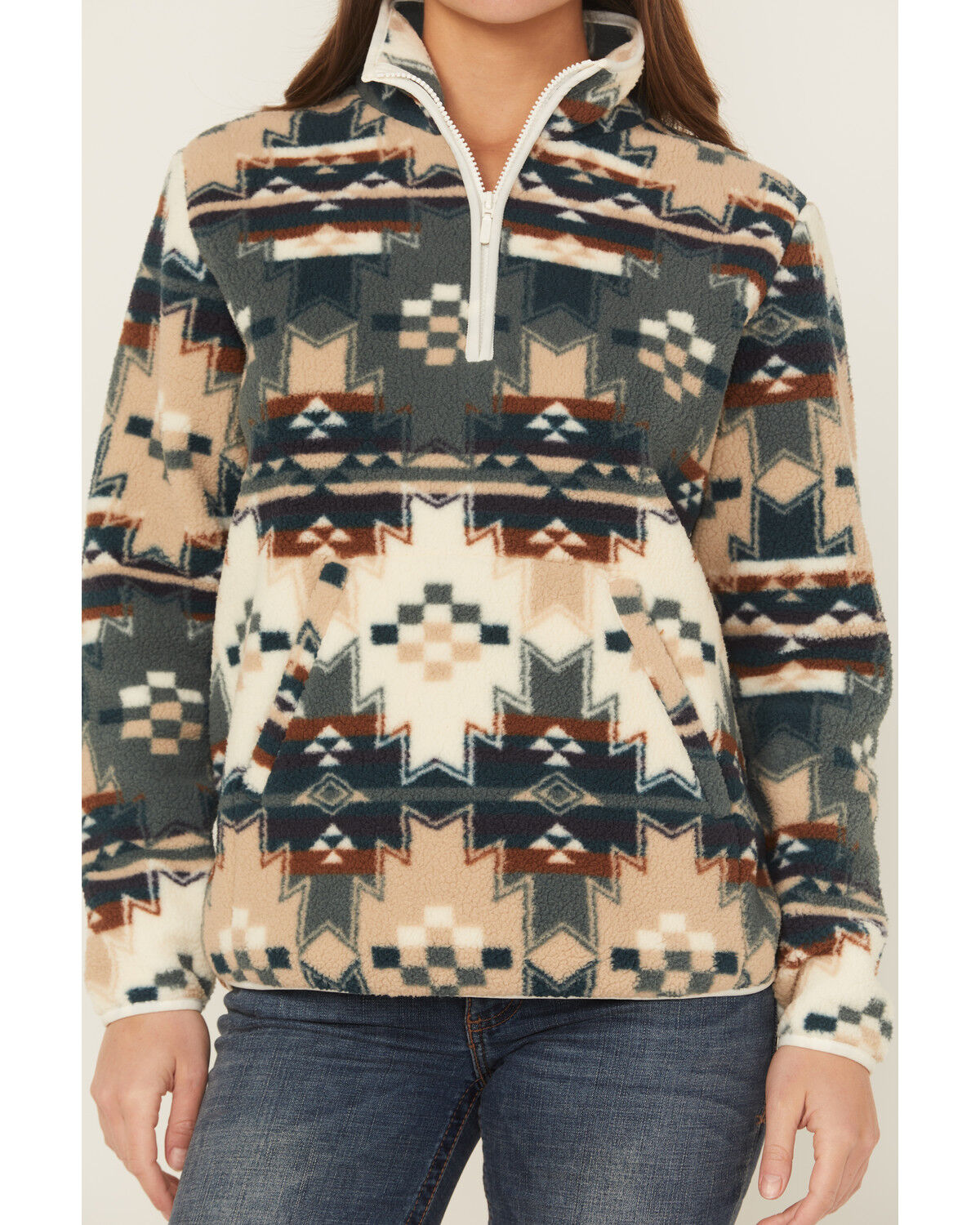 Image #3 - Wrangler Retro Women's Southwestern Print Sherpa Zip Pullover, Blue, hi-res