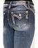 Miss Me Women's Dark Wash Low Rise Tonal Americana Border Bootcut Jeans, Dark Wash, hi-res
