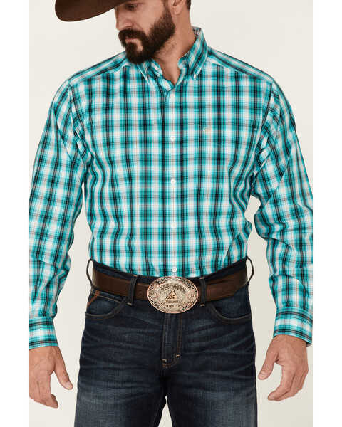 Ariat Men's WF Hank Plaid Long Sleeve Button-Down Western Shirt , Green, hi-res