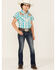 Shyanne Girls' Embroidered Plaid Print Short Sleeve Snap Shirt, Turquoise, hi-res
