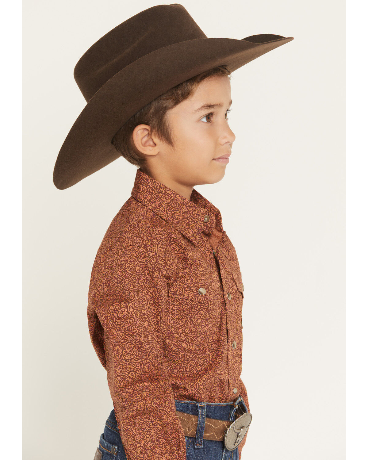 Image #2 - Wrangler 20X Boys' Paisley Print Long Sleeve Snap Stretch Western Shirt, Brown, hi-res