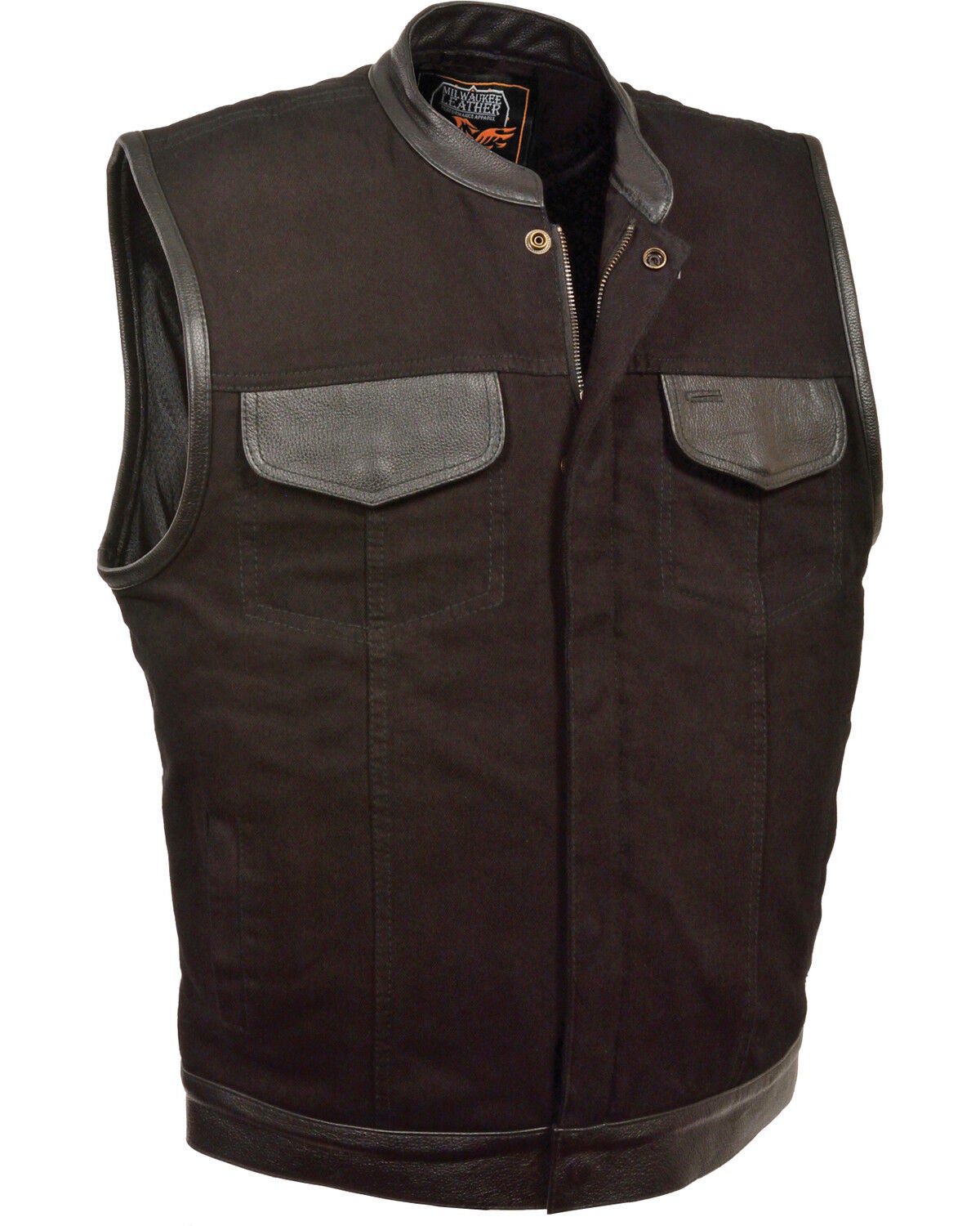 Milwaukee Leather Men's Denim Leather Trim Club Style Vest - Big 5X, Black, hi-res