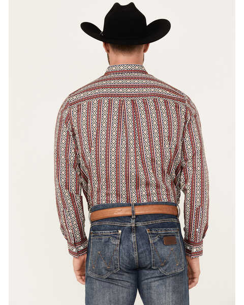 RANK 45® Men's Pattison Southwestern Striped Print Long Sleeve Button-Down Western Shirt, Cream, hi-res