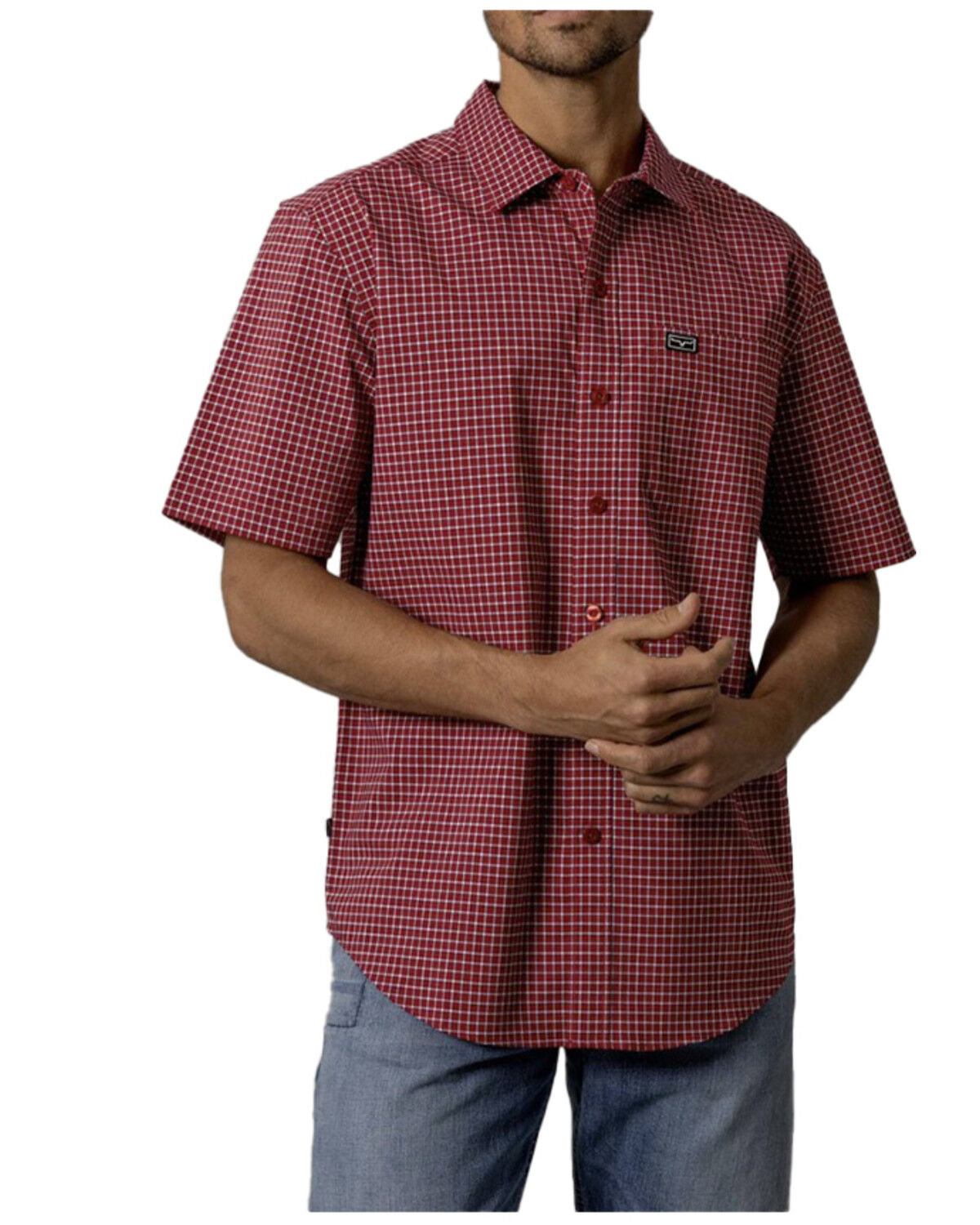 Image #1 - Kimes Ranch Men's MC Copper Plaid Print Short Sleeve Button-Down Stretch Performance Shirt, Red, hi-res