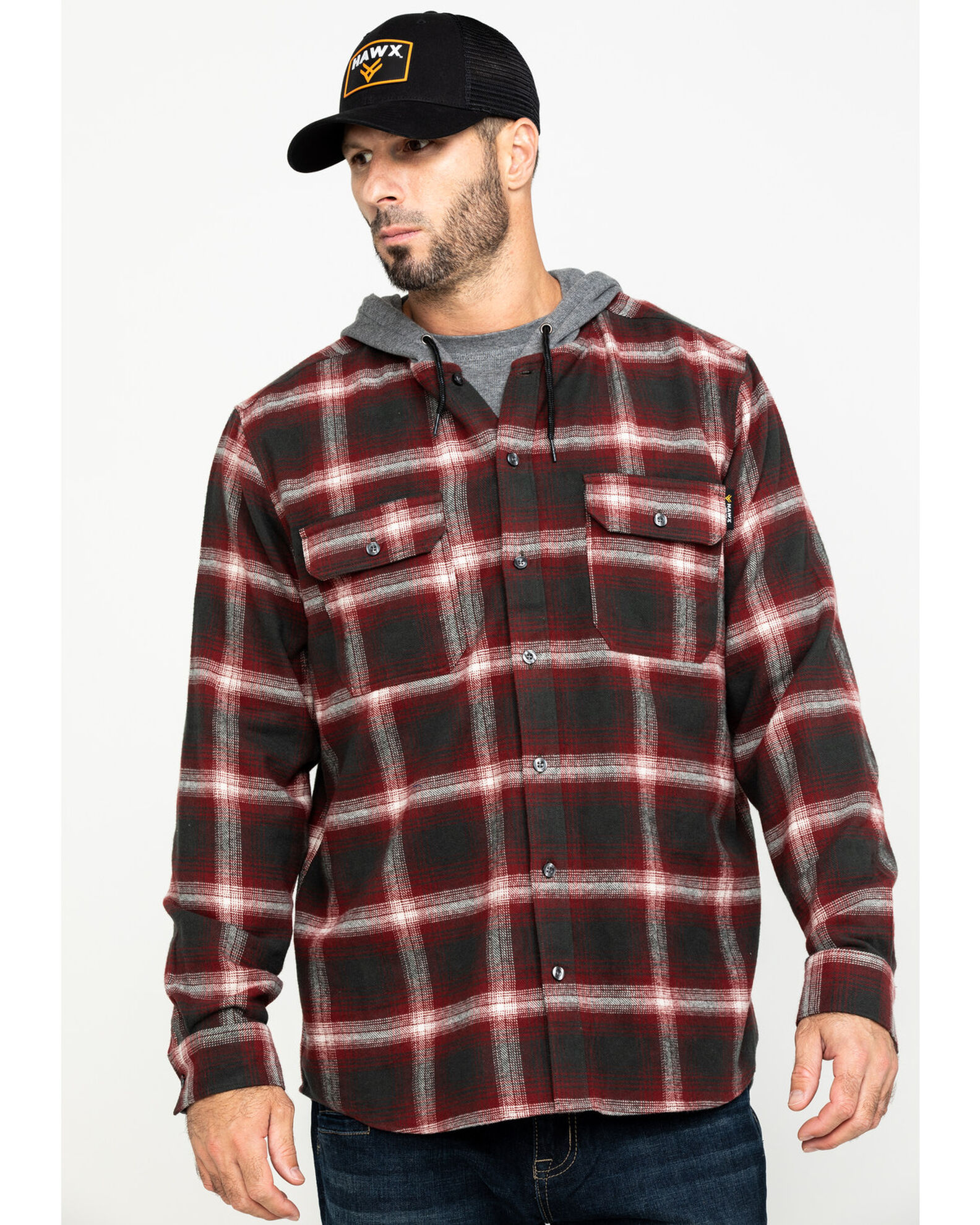 Product Name Hawx Men s Red Plaid Hooded Flannel Shirt Work Jacket Tall
