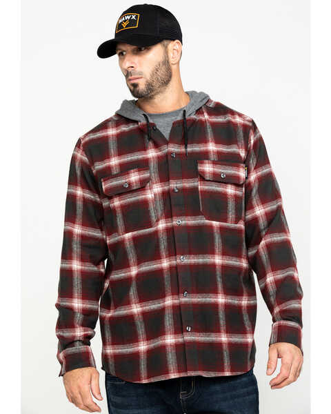 Image #1 - Hawx Men's Red Plaid Hooded Flannel Shirt Work Jacket - Tall , , hi-res