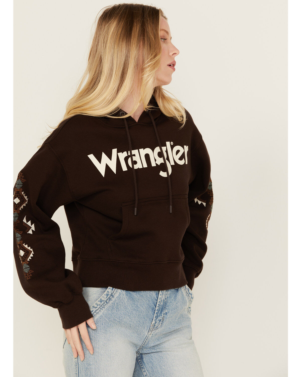 Image #2 - Wrangler Retro Women's Southwestern Sleeve Logo Hoodie, , hi-res