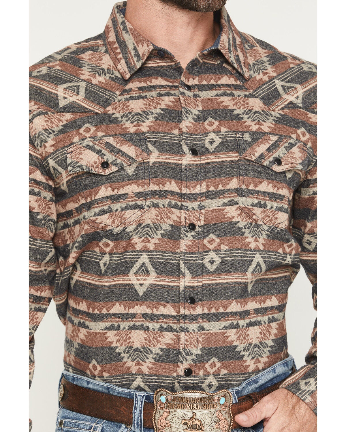 Image #3 - Cody James Men's Ironwood Southwestern Long Sleeve Snap Flannel Shirt - Big, Brown, hi-res