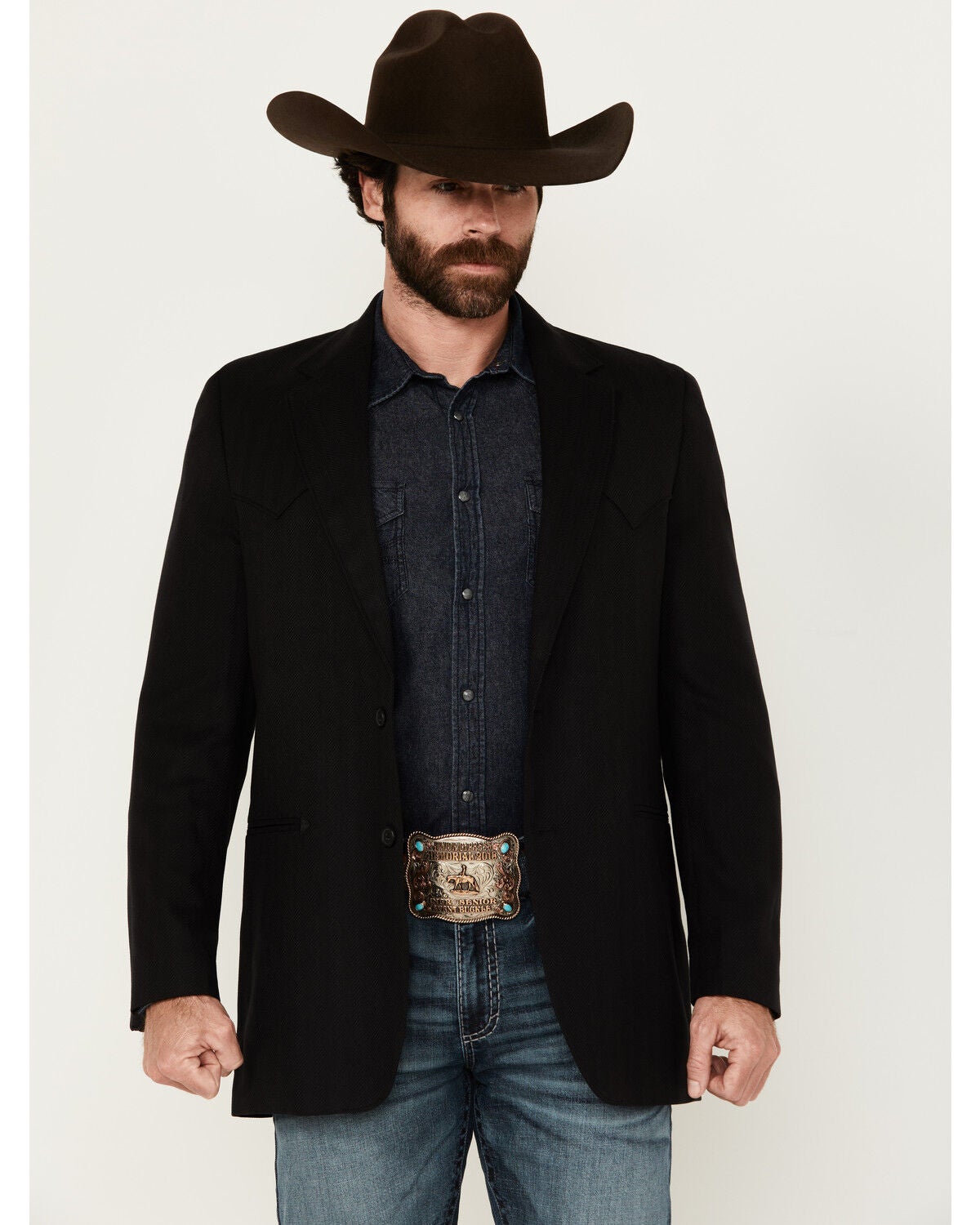 Circle S Men's Herringbone Western Sportcoat, Black, hi-res