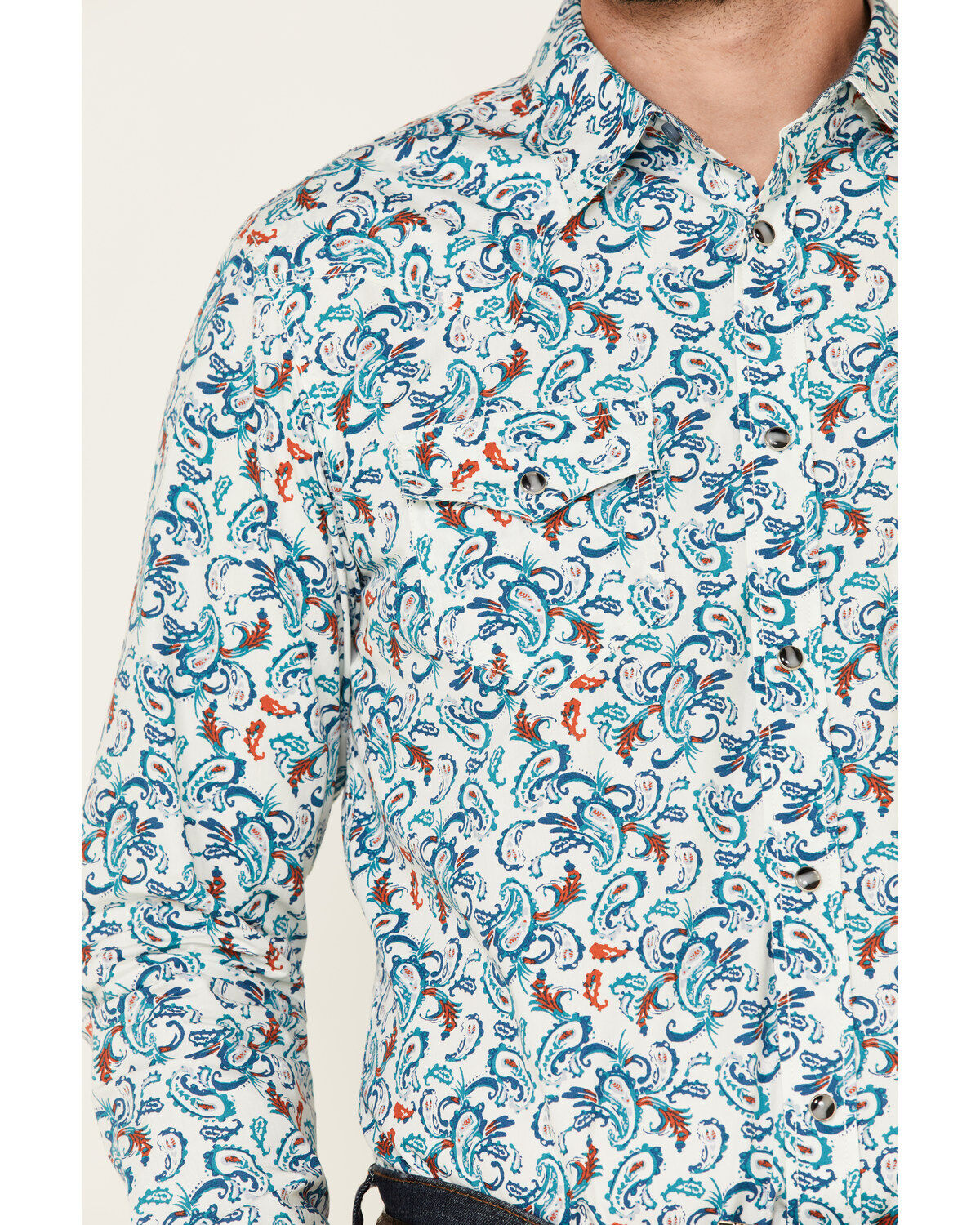 Image #3 - Cody James Men's City Lights Paisley Print Long Sleeve Snap Western Shirt, Ivory, hi-res