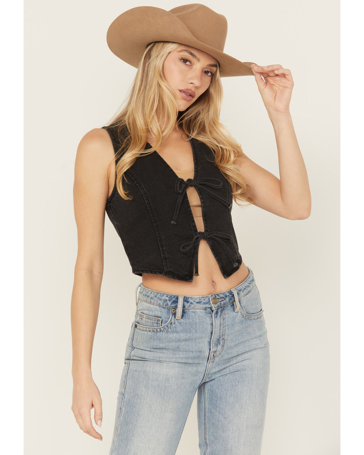 Ashley Vintage Charm by ZA International Women's Bow Tie Denim Vest