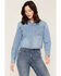 Image #2 - Ariat Women's Alameda Light Wash Long Sleeve Cropped Denim Shirt, Light Wash, hi-res