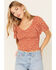 Beyond The Radar Women's Floral Print Smocked Top, Rust Copper, hi-res