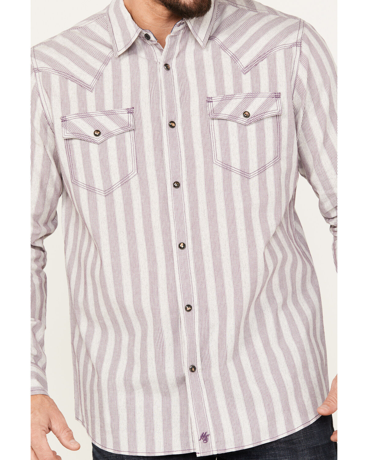 Image #3 - Moonshine Spirit Men's Cosmic Dobby Striped Long Sleeve Western Snap Shirt, Purple, hi-res