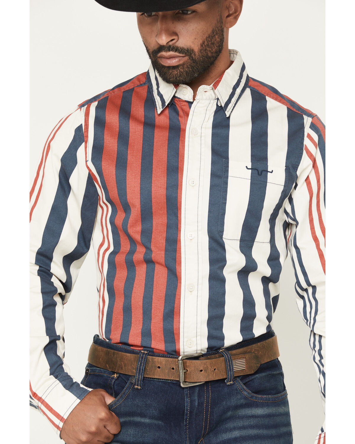 Image #3 - Kimes Ranch Men's 1992 Striped Long Sleeve Button-Down Western Shirt, Navy, hi-res