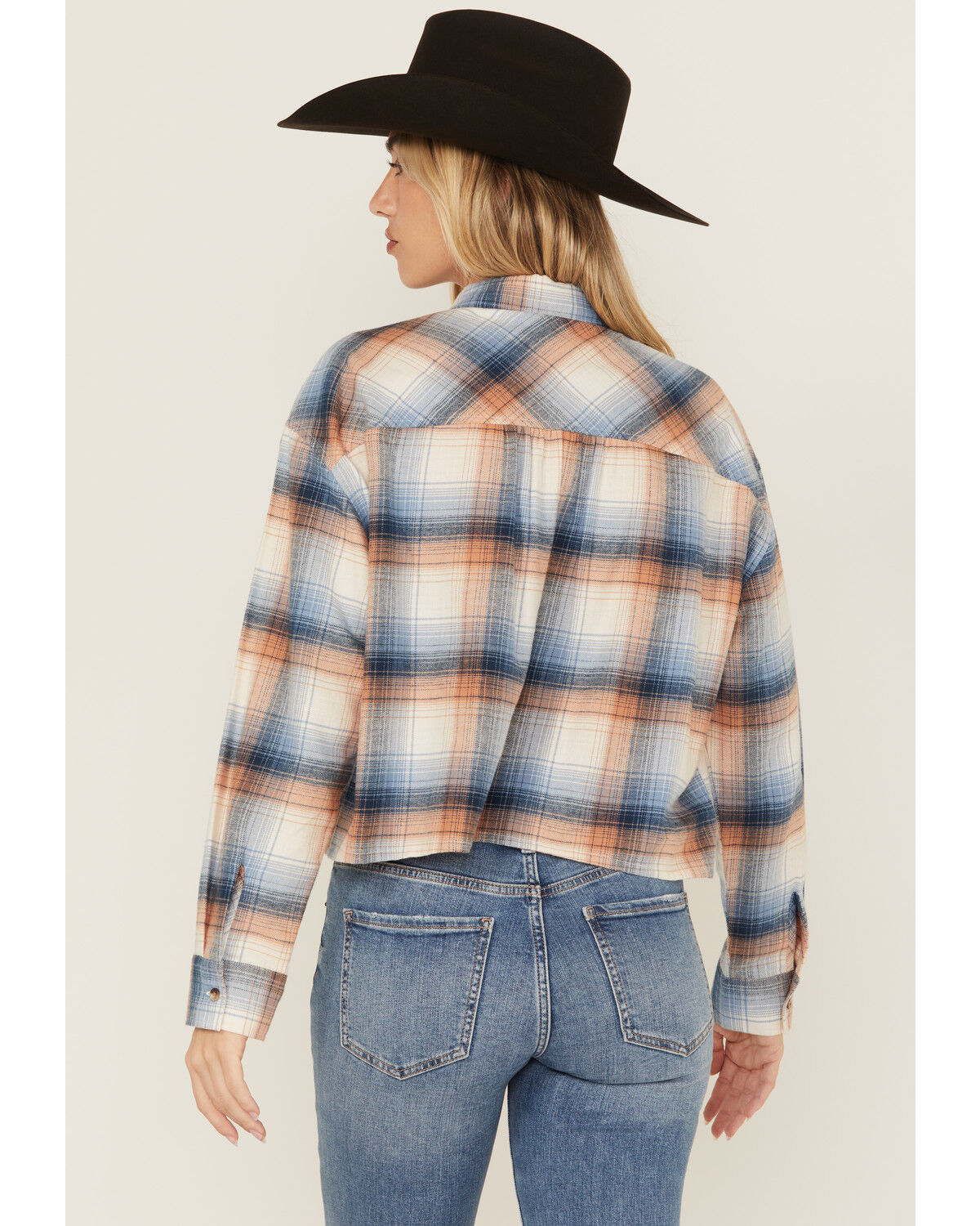 Image #4 - Ely Walker Women's Plaid Print Long Sleeve Button-Down Cropped Flannel Shirt, Multi, hi-res
