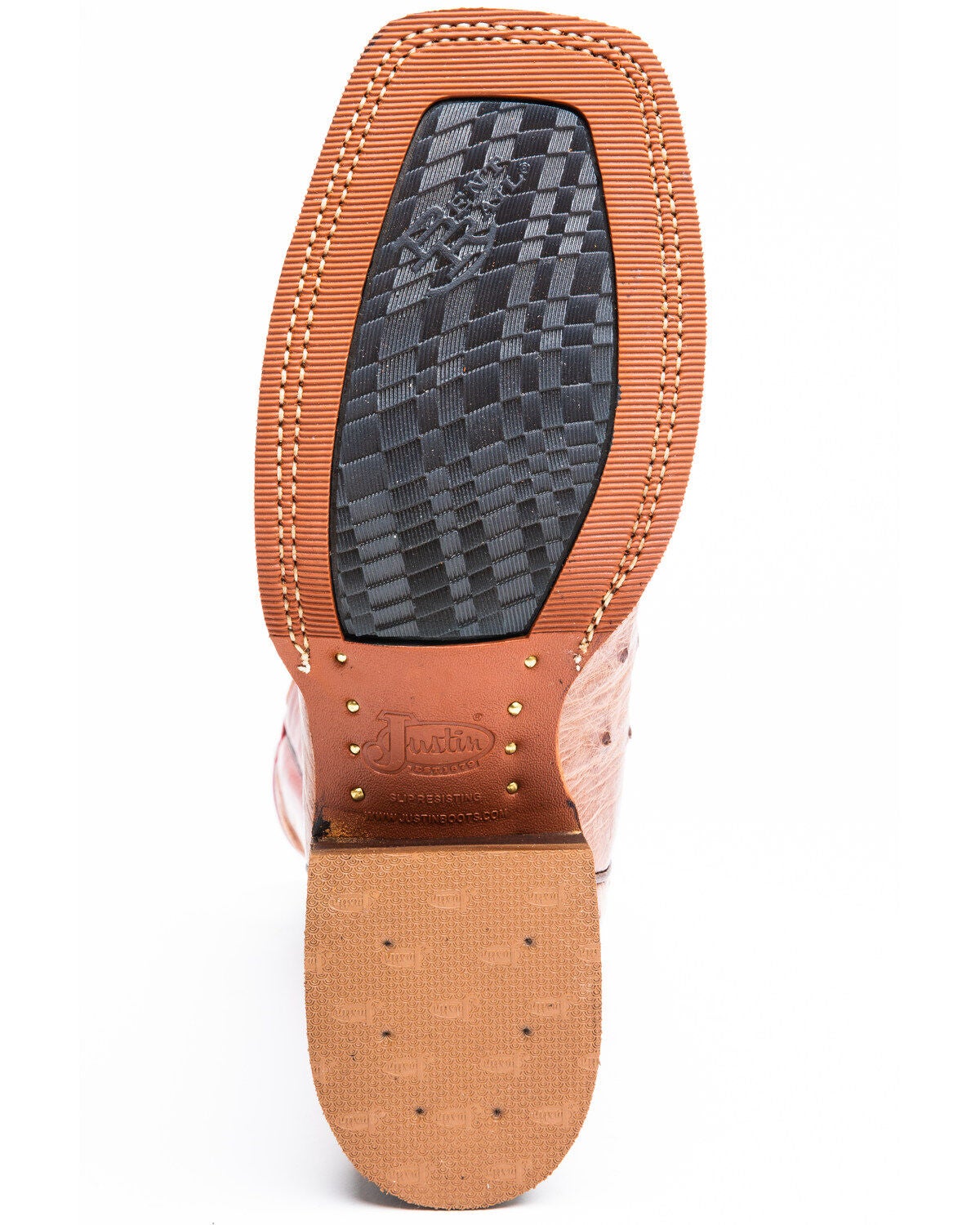 Image #7 - Justin Men's Cognac Ostrich Western Boots - Broad Square Toe, , hi-res