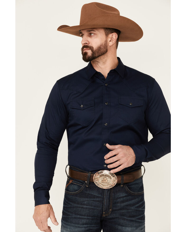 Cody James Men's Solid Treadstone Long Sleeve Snap Western Shirt , Navy, hi-res