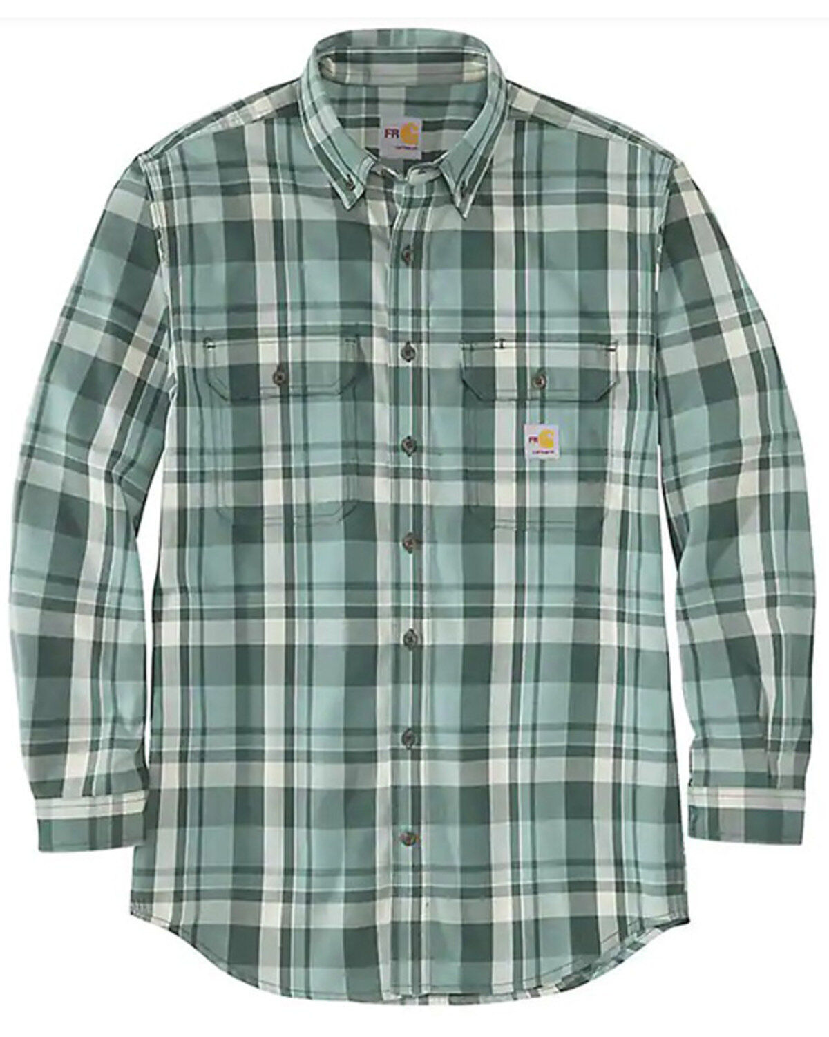 Image #1 - Carhartt Men's FR Twill Plaid Print Button Down Work Shirt, Green, hi-res