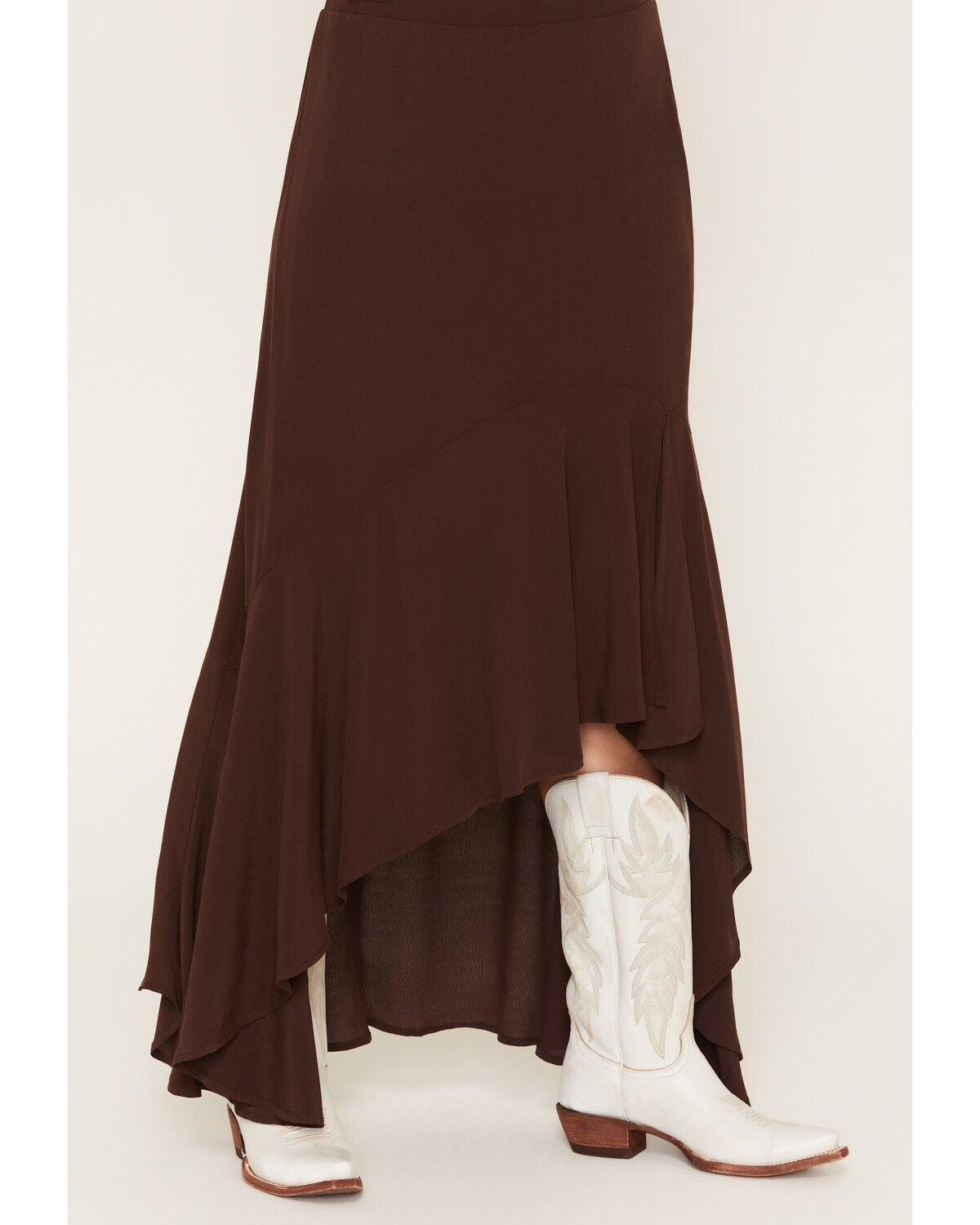 Image #2 - Wild Moss Women's Solid High-Low Skirt, Brown, hi-res