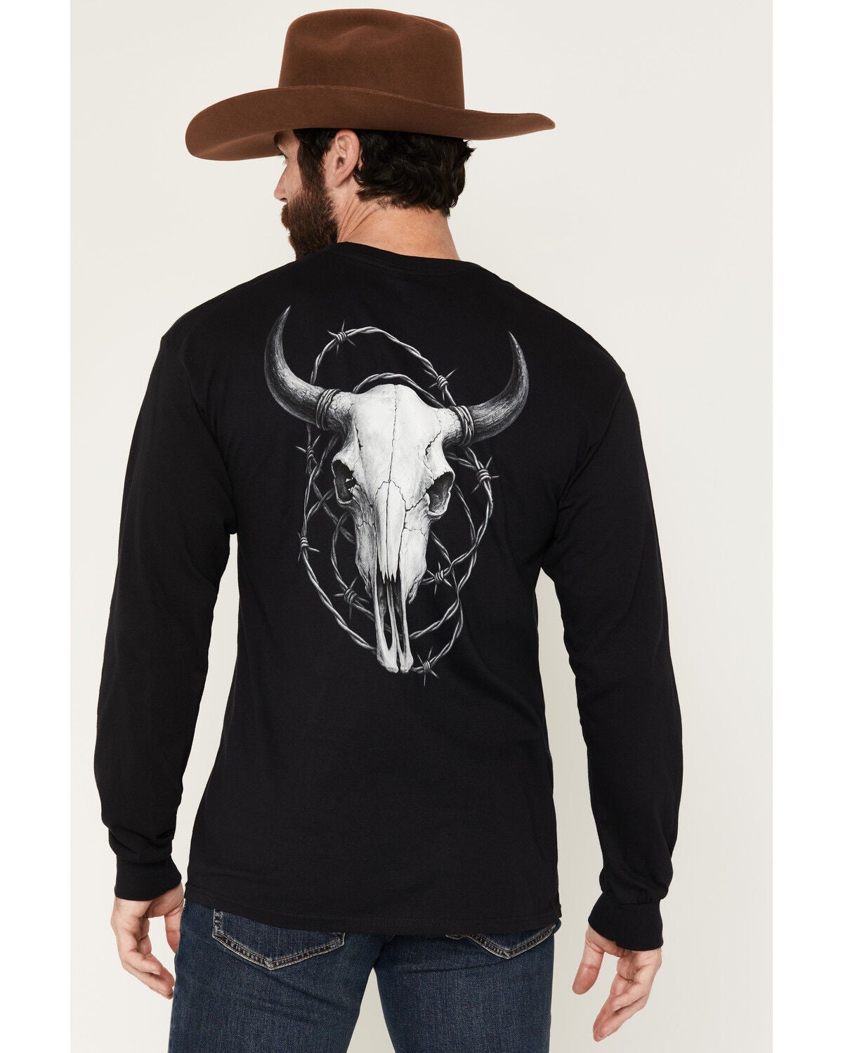 RANK 45&reg; Men's Barbed Wire Steerhead Long Sleeve Graphic T-Shirt, Black, hi-res