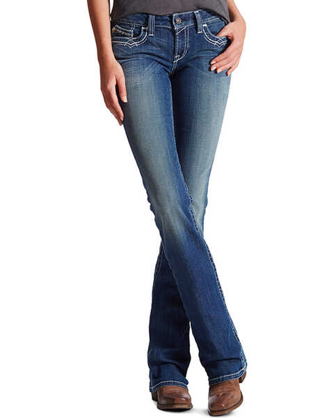 Image #2 - Ariat Women's Mid Rise Boot Cut Real Riding Jeans, Indigo, hi-res