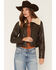 Image #1 - Levi's Women's Sherpa Collar Faux Leather Jacket, Brown, hi-res