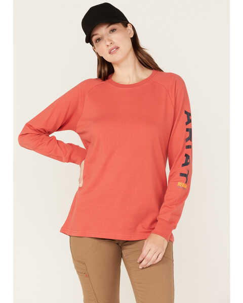 Ariat Women's Rebar Logo Graphic Long Sleeve Work T-Shirt , Red, hi-res