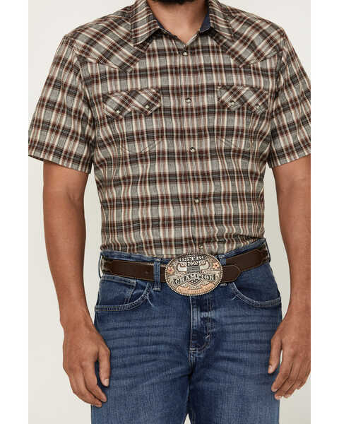 Image #3 - Cody James Men's Grit Plaid Print Short Sleeve Snap Western Shirt , Brown, hi-res
