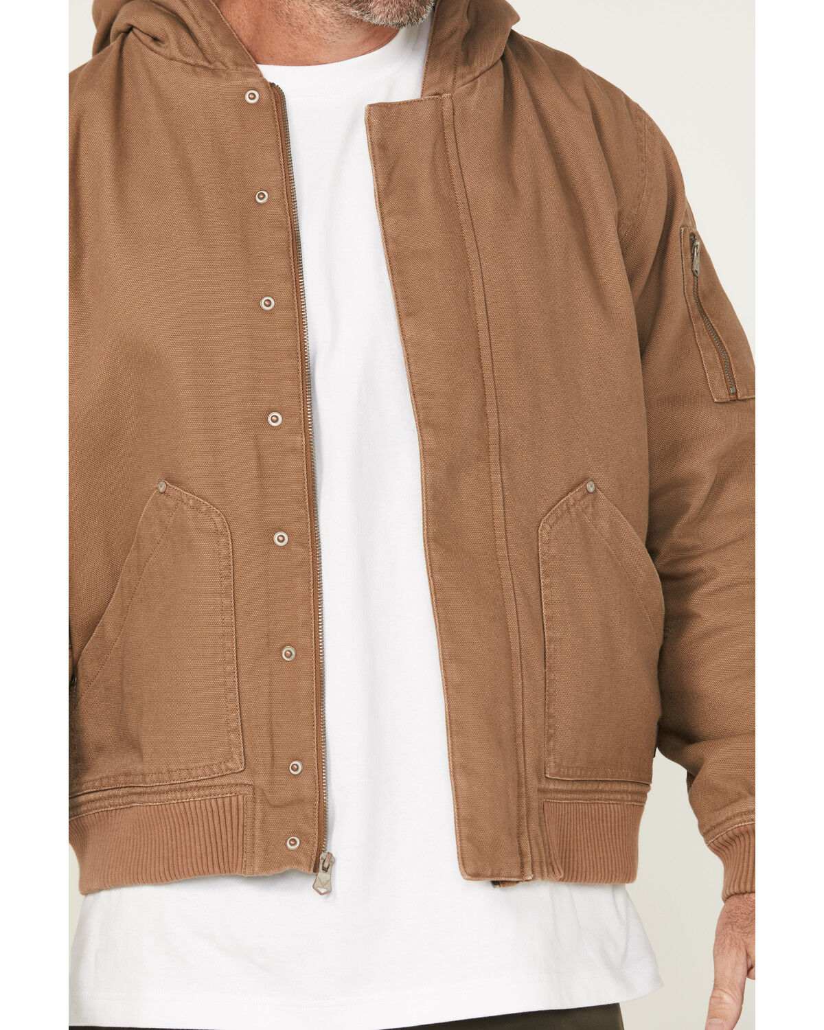 Image #3 - Thorogood Men's Legacy Stone Washed Hooded Bomber Jacket, Heather Grey, hi-res