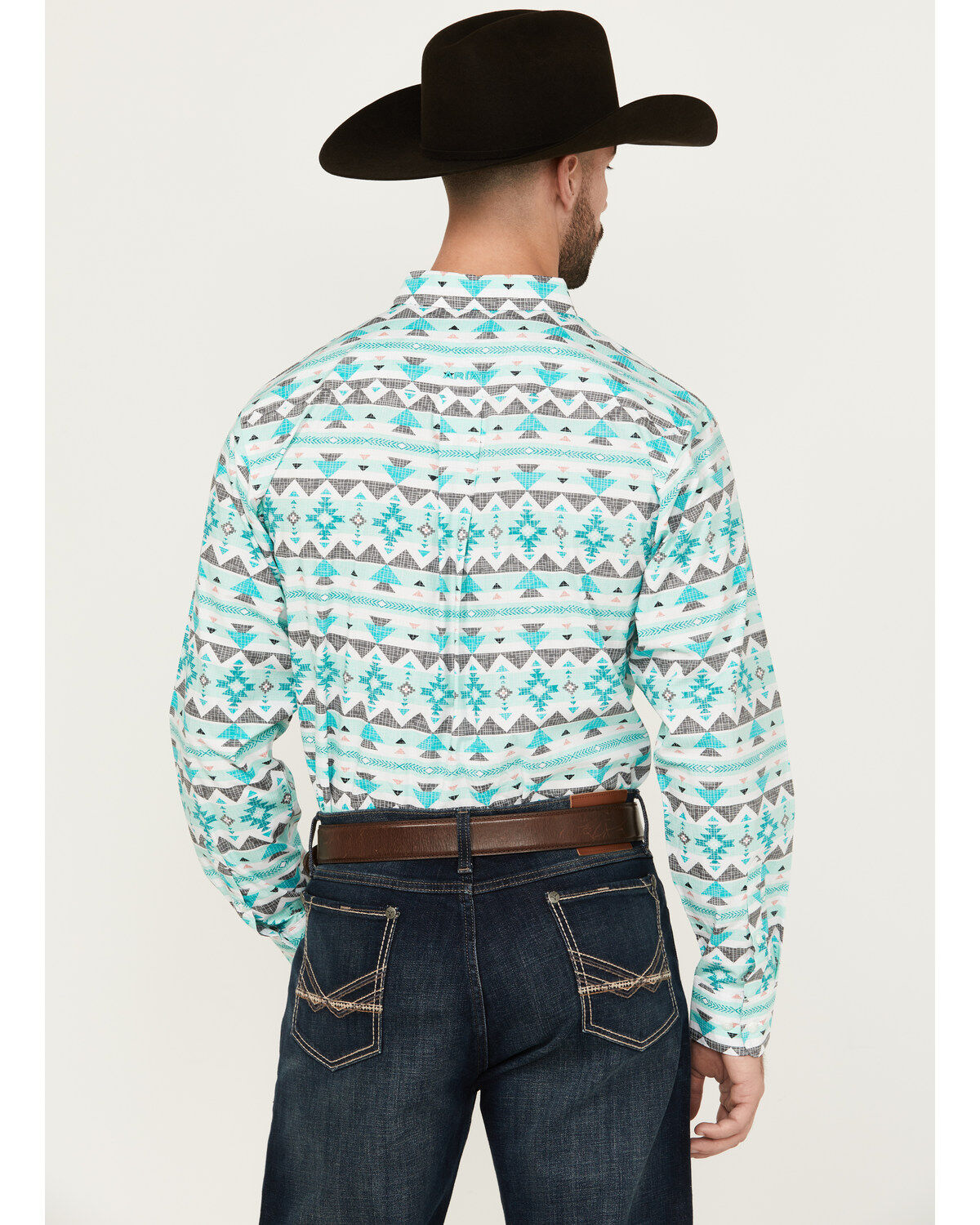 Image #4 - Ariat Men's Jacey Southwestern Print Long Sleeve Button-Down Western Shirt, Turquoise, hi-res