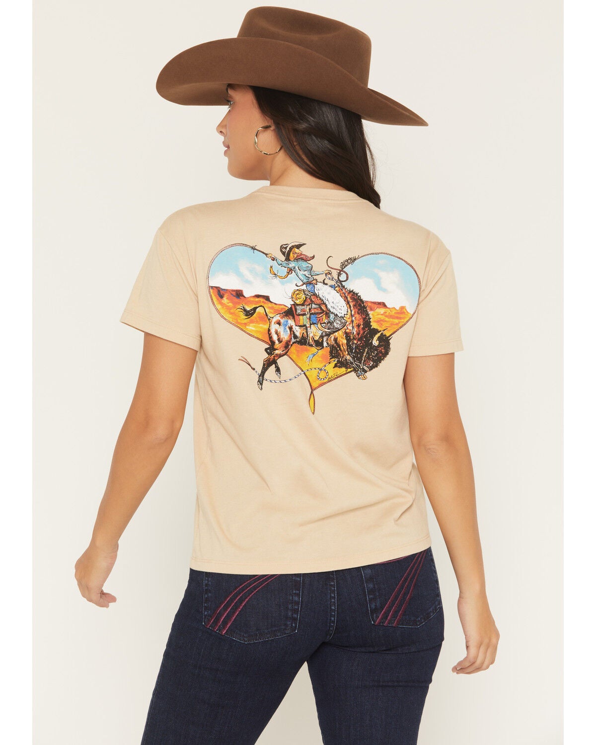 Hooey Women's Heart Cowboy Short Sleeve Graphic Tee, Tan, hi-res