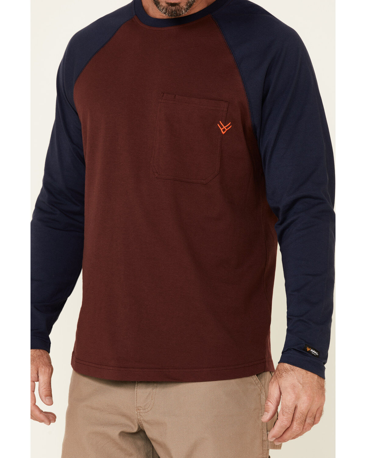 Image #3 - Hawx Men's Dark Red Original Baseball Crew Long Sleeve Work T-Shirt - Tall, , hi-res