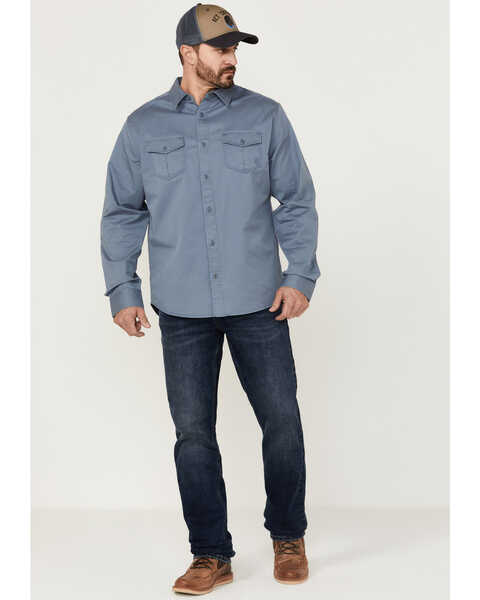 Brothers & Sons Men's Weathered Twill Solid Long Sleeve Button-Down Western Shirt  , Indigo, hi-res