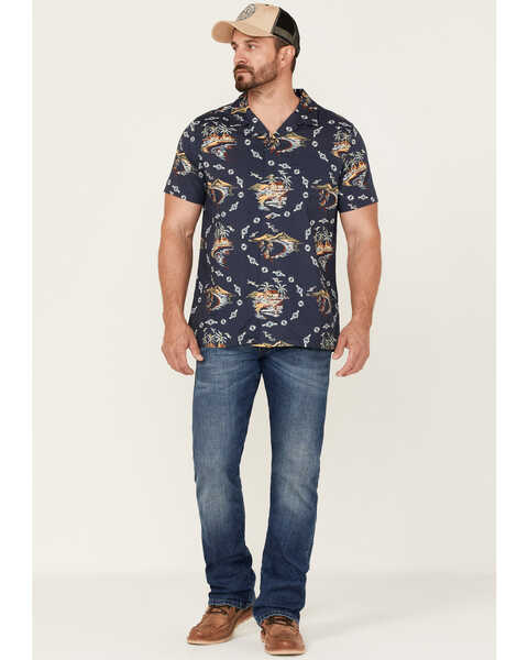 Pendleton Men's Hula Girl Tropical Print Short Sleeve Button-Down Western Shirt , Blue, hi-res