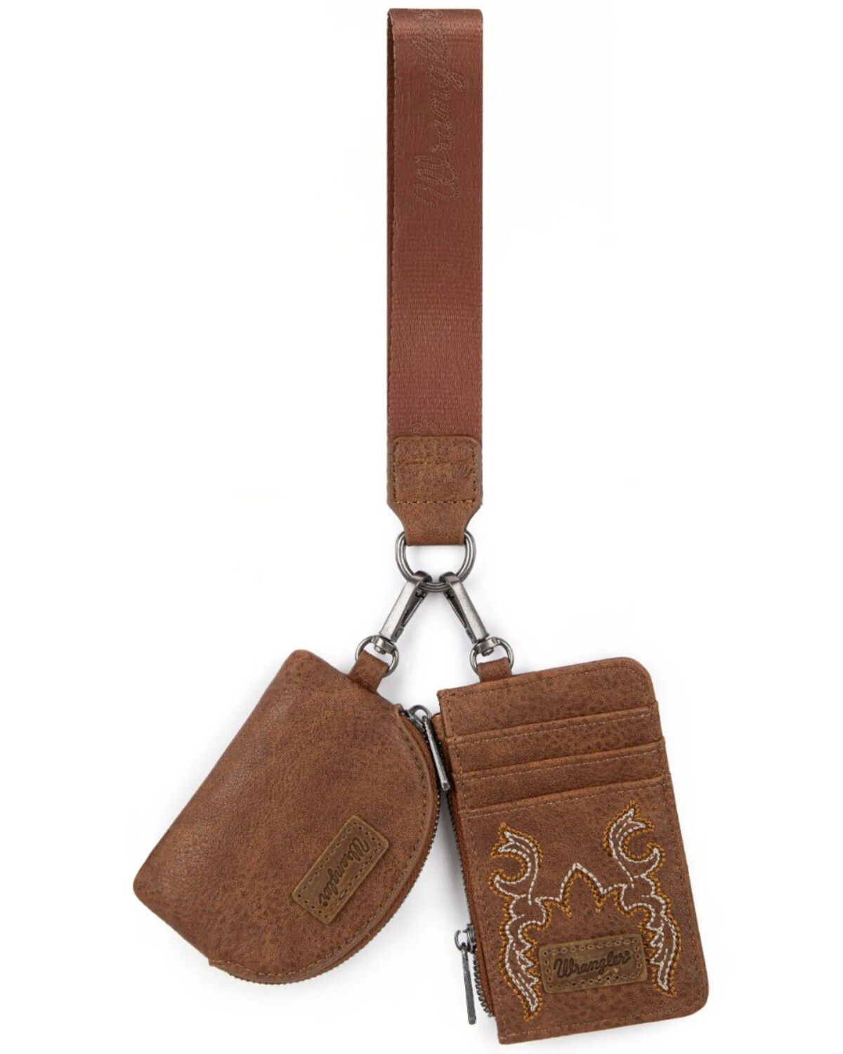 Wrangler Women's Jessie Embroidered Wristlet, Brown, hi-res