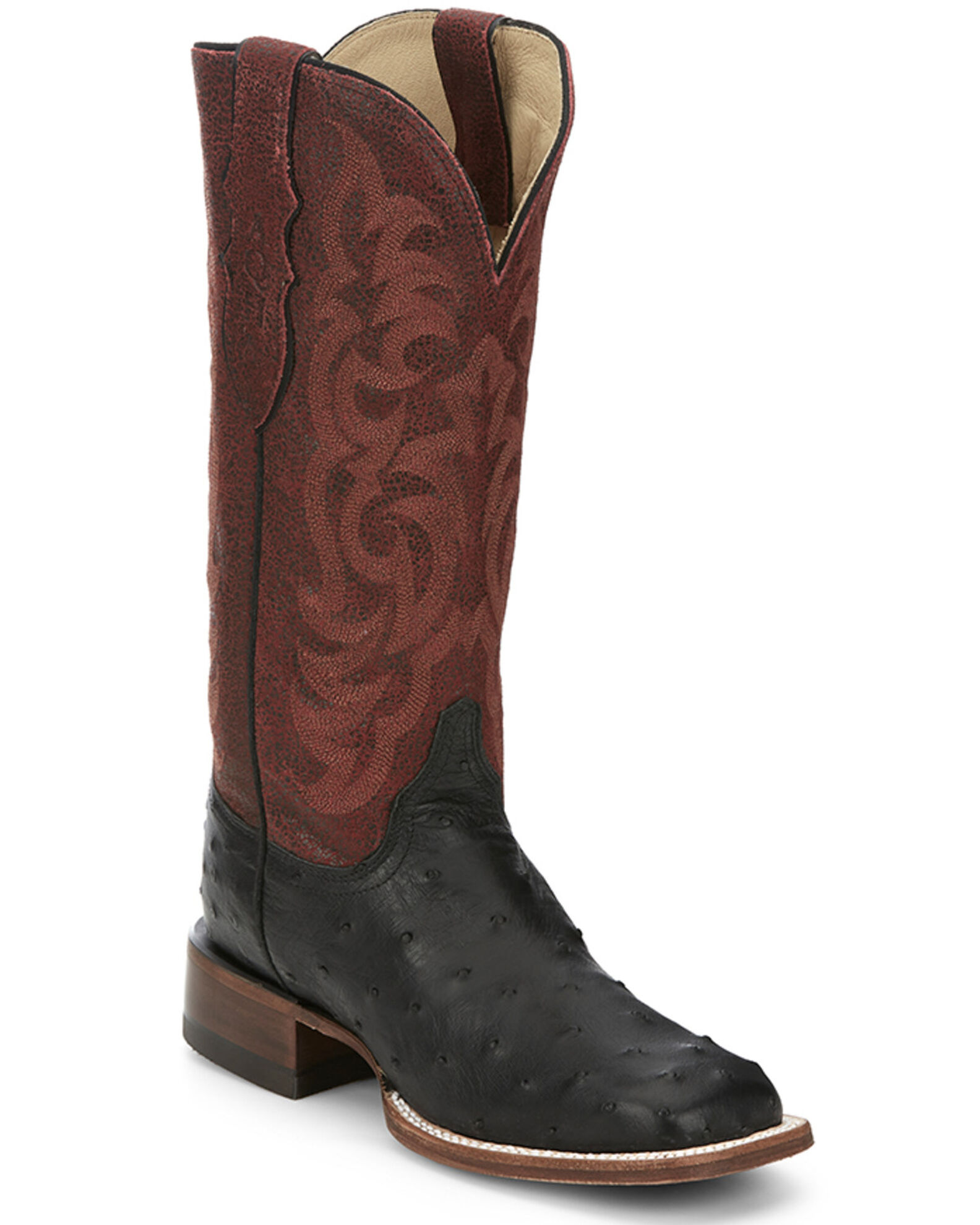 Justin black ostrich square toe on sale boots