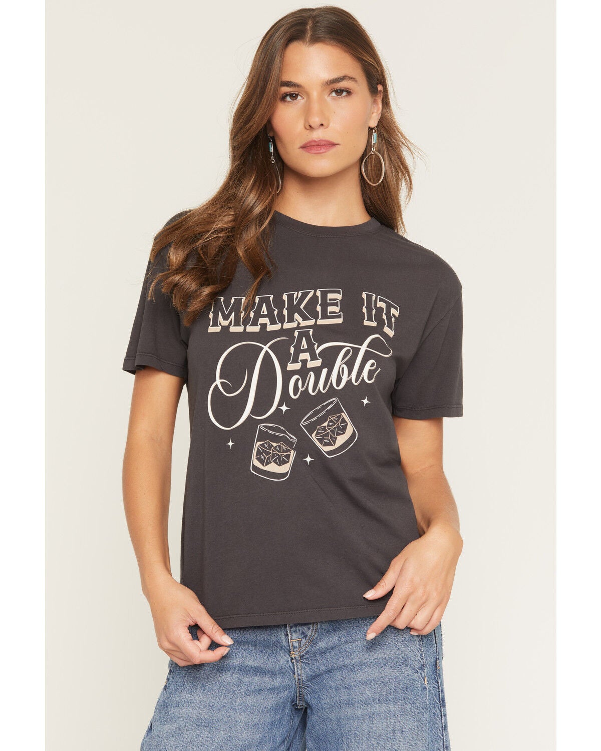 White Crow Women's Make It A Double Short Sleeve Oversized Graphic Tee, Black, hi-res