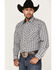 Image #1 - Rough Stock By Panhandle Men's Dobby Small Plaid Print Long Sleeve Pearl Snap Western Shirt, White, hi-res
