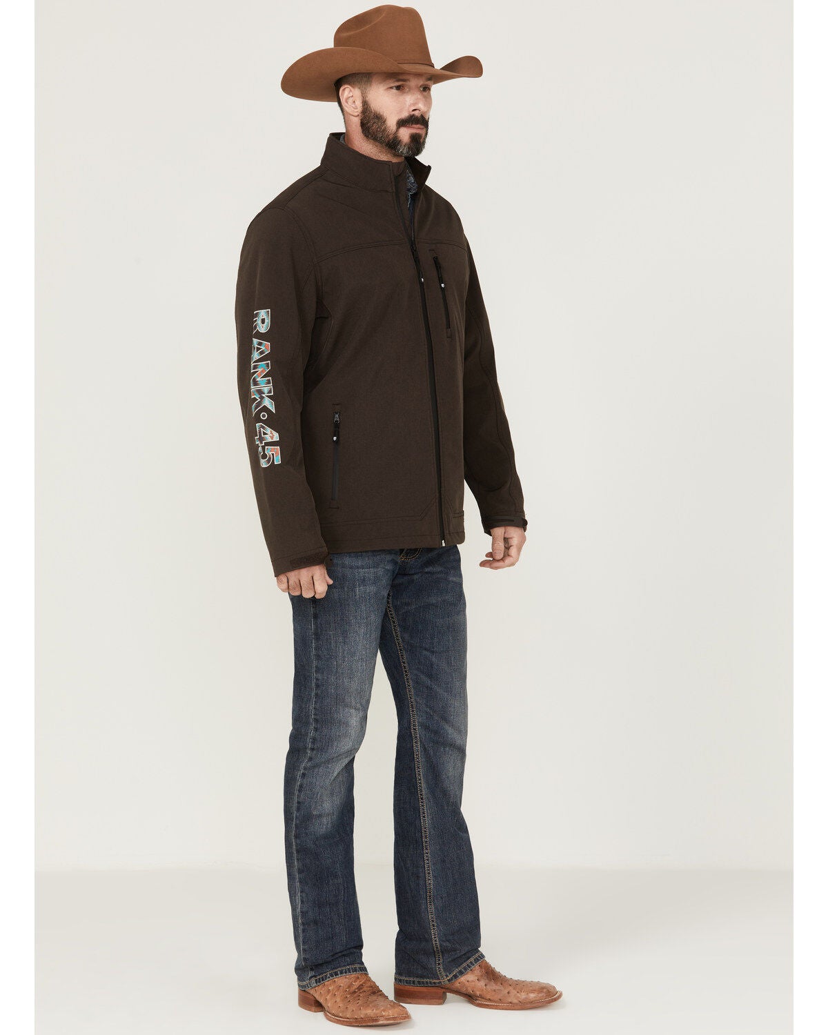Image #2 - RANK 45&reg; Men's Rodeo Southwestern Logo Sleeve Zip-Front Softshell Jacket, , hi-res