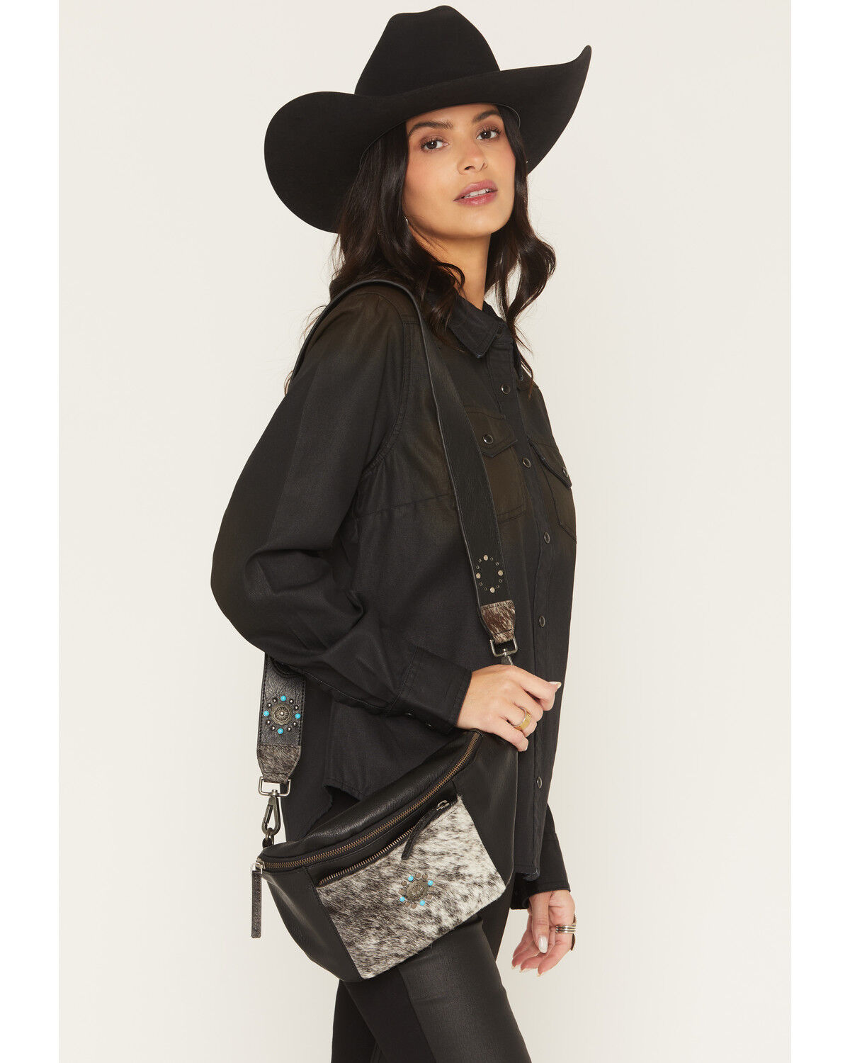 Image #1 - Shyanne Women's Winslow Hairon Concho Sling Bag, Black, hi-res