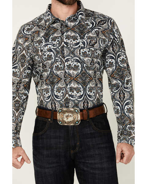 Image #3 - Cody James Men's Revved Up Medallion Print Long Sleeve Snap Western Shirt, Ivory, hi-res