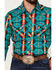 Rock & Roll Denim Men's Southwestern Stretch Long Sleeve Snap Shirt, Teal, hi-res