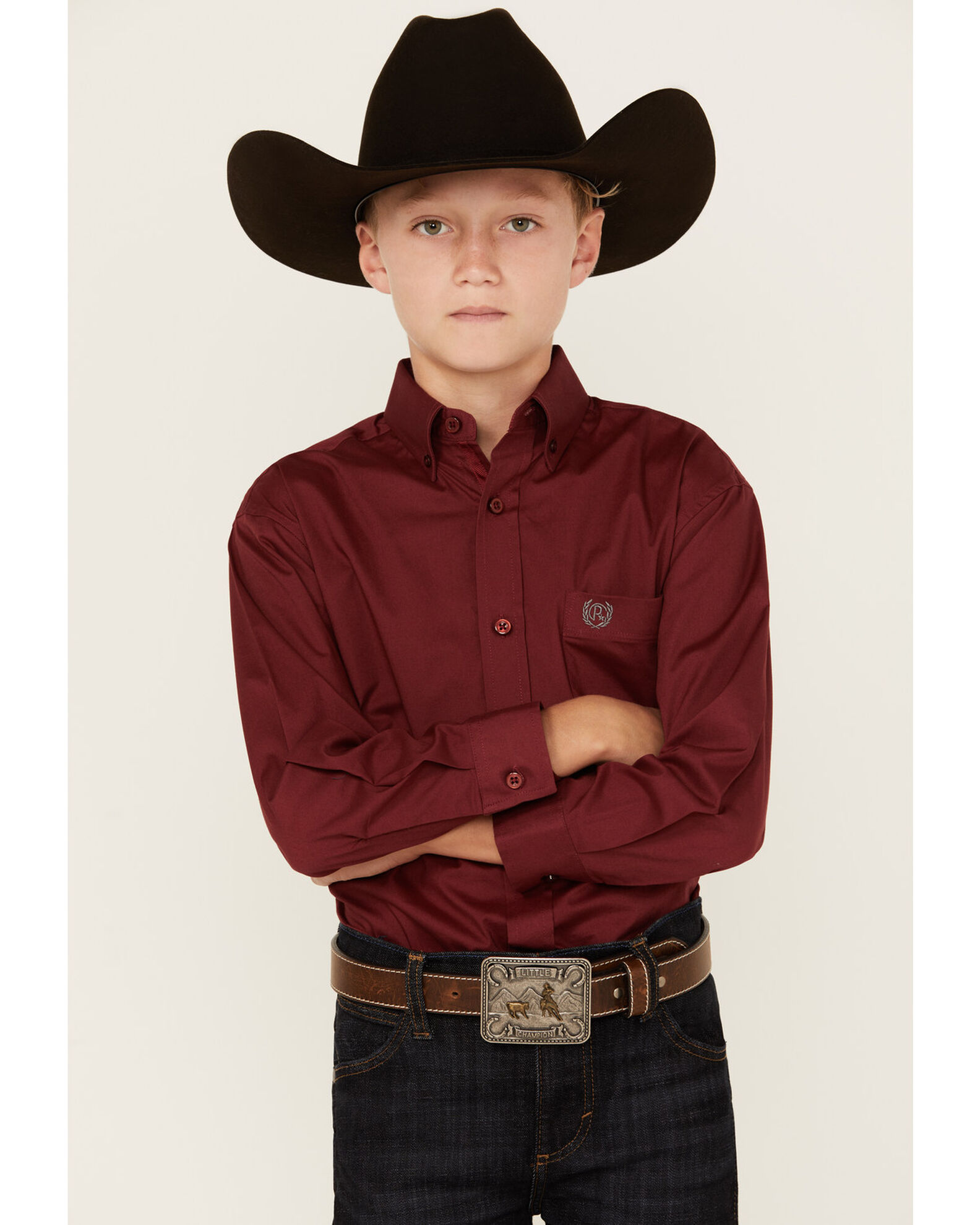 boys burgundy button down