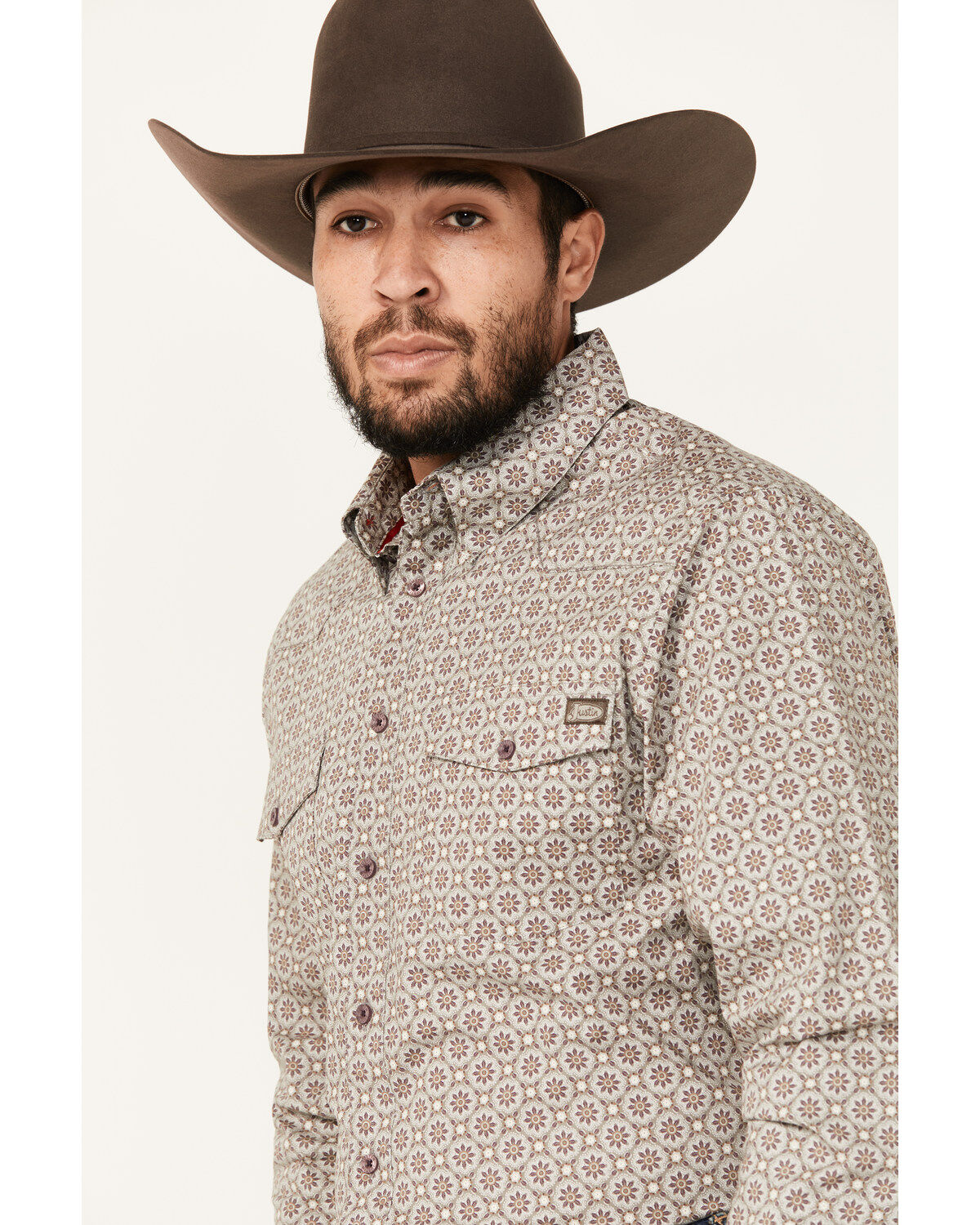 Image #2 - Justin Men's Boot Barn Exclusive Medallion Print Long Sleeve Button-Down Stretch Western Shirt, , hi-res