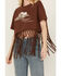 Image #3 - Miss Me Women's Hat Short Sleeve Fringe Graphic Tee, Chocolate, hi-res