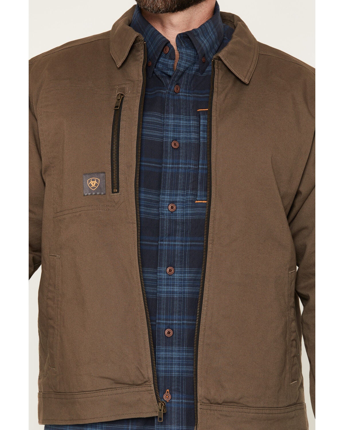 Image #3 - Ariat Men's Made Tough&reg; Flannel Lined Insulated Shop Jacket, Brown, hi-res
