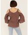 Image #3 - Wild Moss Women's Mauve Ditsy Floral Cold Shoulder Woven Top, , hi-res