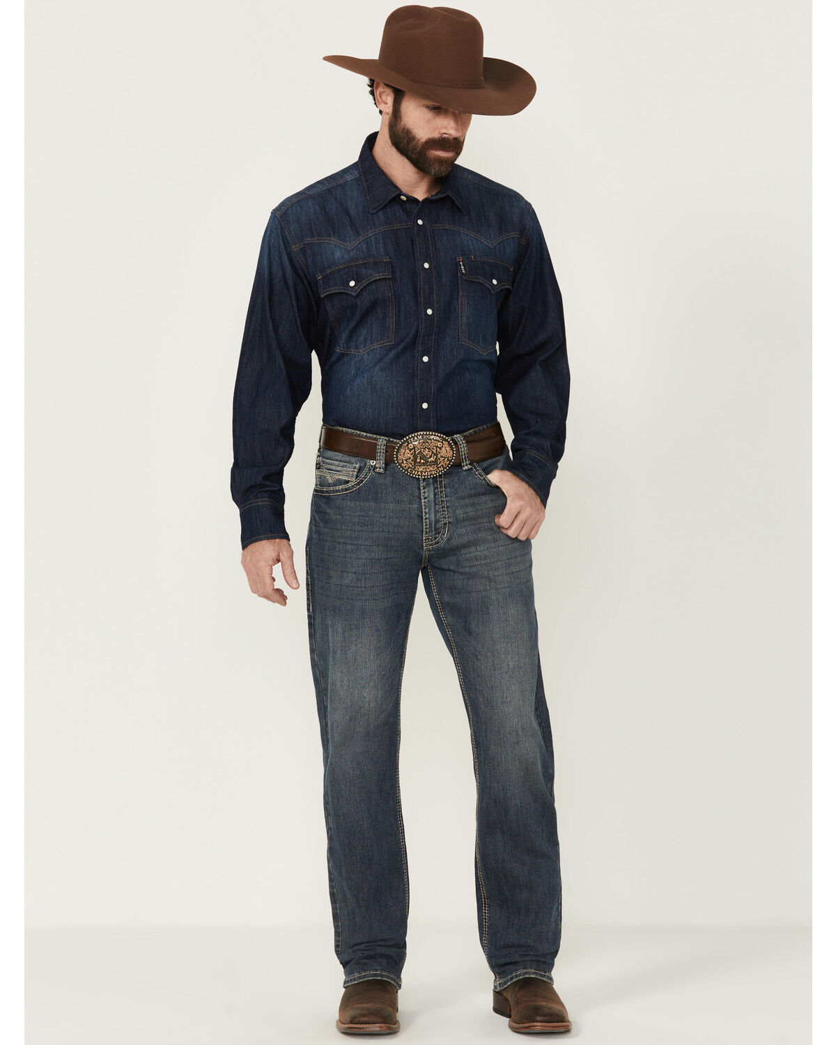 Image #1 - Rock & Roll Denim Men's Cannon Medium Wash Bootcut Stretch Denim Jeans, Medium Wash, hi-res